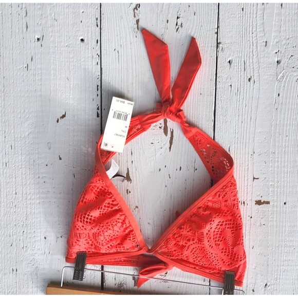 Kenneth Cole Reaction Women's Coral Halter Crochet Lace Bikini Top Sz M - Picture 1 of 4